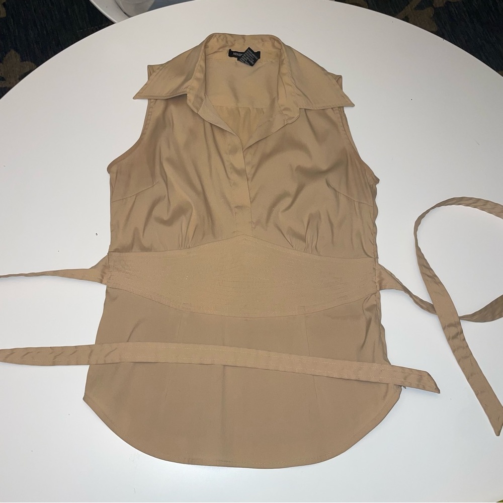 Misdemeanor Tan Sleeveless Side Zip Tie Back Top S